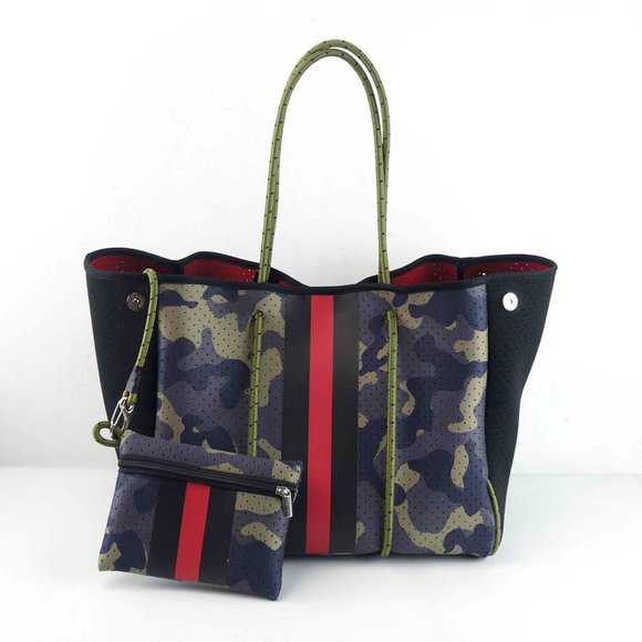 Grey Camo with Pink and Orange Stripe Neoprene Bag - Picture 2 of 7